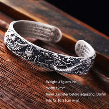 Indlæs billede til gallerivisning Handmadebynepal Real 999 Pure Silver Dragon and Phoenix Bangles for Men Heart Sutra Engraved Vintage Opening Adjustable Bracelet  Handmadebynepal Default Title  