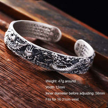 Indlæs billede til gallerivisning Handmadebynepal Real 999 Pure Silver Dragon and Phoenix Bangles for Men Heart Sutra Engraved Vintage Opening Adjustable Bracelet  Handmadebynepal   