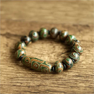 Real Natural Onyx Beaded Bracelets With Dzi Bead Evil Eye For Women Men Natural Stone Antique Retro Tibetan Buddhism Jewelry  Handmadebynepal   
