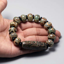 Load image into Gallery viewer, Real Natural Onyx Beaded Bracelets With Dzi Bead Evil Eye For Women Men Natural Stone Antique Retro Tibetan Buddhism Jewelry  Handmadebynepal   