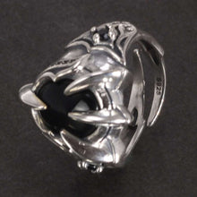 Indlæs billede til gallerivisning Really Pure 925 Silver Ring Cool Antique Paw Ring Men&#39;s Natural Stone Oval Black Agate Retro Hip Hop Adjustable Jewelry  Handmadebynepal   