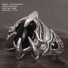Cargar imagen en el visor de la galería, Really Pure 925 Silver Ring Cool Antique Paw Ring Men&#39;s Natural Stone Oval Black Agate Retro Hip Hop Adjustable Jewelry  Handmadebynepal   
