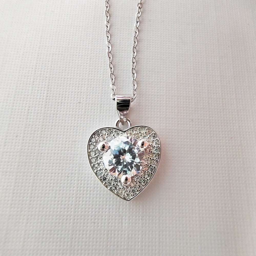 S925 Silver Real 1 Carat D VSS Moissanite Heart Necklace Pass Diamond Test Knotting Party Birthday Gift  Handmadebynepal Default  