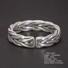 Laden Sie das Bild in den Galerie-Viewer, Heavy 999 Sterling Silver Braided Bracelet For Men Retro Solid Thick Handmade Viking Jewelry Opening Adjustable