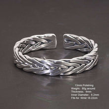 Charger l&#39;image dans la galerie, handmadebynepal Heavy 999 Sterling Silver Braided Bracelet For Men Retro Solid Thick Handmade Viking Jewelry Opening Adjustable  Handmadebynepal 13mm Polishing 80g  