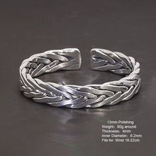 Laden Sie das Bild in den Galerie-Viewer, Heavy 999 Sterling Silver Braided Bracelet For Men Retro Solid Thick Handmade Viking Jewelry Opening Adjustable