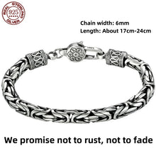 Indlæs billede til gallerivisning S925 Sterling Silver Logo Bracelet Biker Punk Rock Chain Chrome Retro style Jewelry for Men 6mm Width Charm Bracelets