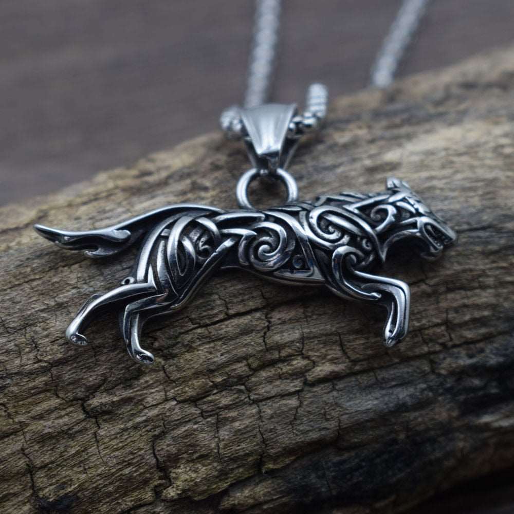 Men Viking Stainless steel Geri and Freki Knot Wolf Necklace  Handmadebynepal Steel color  