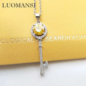 S925 Silver Lock and Key Necklace Yellow Green Blue Pink Moissanite Pass Diamond Test Jewelry Wedding Party Gift  Handmadebynepal   