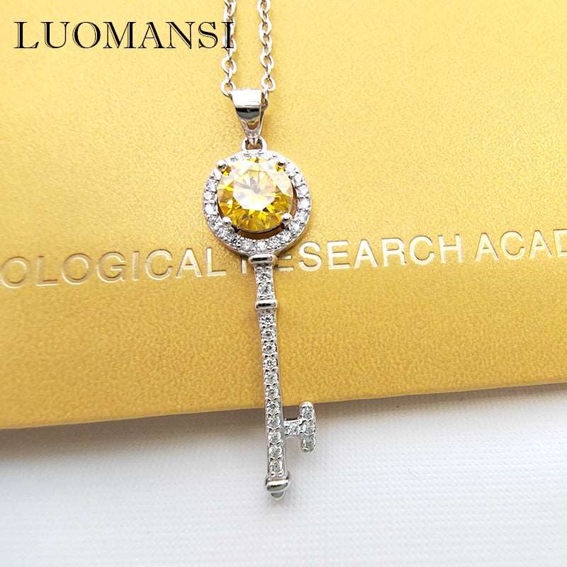 S925 Silver Lock and Key Necklace Yellow Green Blue Pink Moissanite Pass Diamond Test Jewelry Wedding Party Gift  Handmadebynepal   