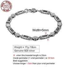 Indlæs billede til gallerivisning S925 Sterling Silver Logo Bracelet Biker Punk Rock Chain Chrome Retro style Jewelry for Men 6mm Width Charm Bracelets