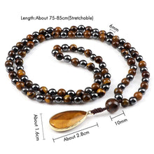 Load image into Gallery viewer, handmadebynepal Tiger Eye Stone Hematite Necklace Health Protection 108 Mala Bead Handmade Knotted Yoga Jewelry Men Women Drop Pendant Necklaces  Handmadebynepal   