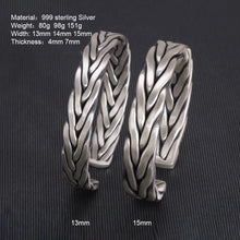 Laden Sie das Bild in den Galerie-Viewer, Heavy 999 Sterling Silver Braided Bracelet For Men Retro Solid Thick Handmade Viking Jewelry Opening Adjustable