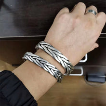 Laden Sie das Bild in den Galerie-Viewer, Heavy 999 Sterling Silver Braided Bracelet For Men Retro Solid Thick Handmade Viking Jewelry Opening Adjustable