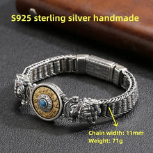 Indlæs billede til gallerivisning S925 Sterling Silver Logo Bracelet Biker Punk Rock Chain Chrome Retro style Jewelry for Men 6mm Width Charm Bracelets