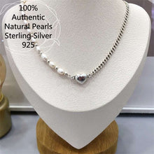 Carica l&#39;immagine nel visualizzatore di Gallery, Natural pearls with 925 for women Sterling Silver Pearl Love Heart Chain Necklace Jewelry For Women  Handmadebynepal 40-45cm usa 