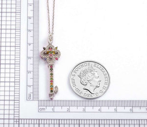 handmadebynepal Genuine 925 Sterling Silver Key Necklace For Women 0.02ct Natural Diamond and Tourmaline Pendant Fashion Fine Jewelry  Handmadebynepal   