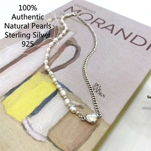 Natural pearls with 925 for women Sterling Silver Pearl Love Heart Chain Necklace Jewelry For Women  Handmadebynepal   