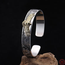 Laden Sie das Bild in den Galerie-Viewer, S925 Sterling Silver Bracelets for Men Women New Fashion Eternal Vine Totem Flying Eagle Bangle Pure Argentum Hand Jewelry  Handmadebynepal Default  