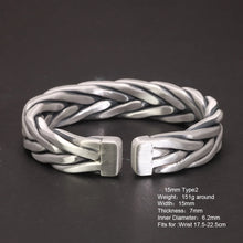 Laden Sie das Bild in den Galerie-Viewer, Heavy 999 Sterling Silver Braided Bracelet For Men Retro Solid Thick Handmade Viking Jewelry Opening Adjustable