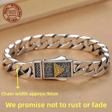 Indlæs billede til gallerivisning S925 Sterling Silver Logo Bracelet Biker Punk Rock Chain Chrome Retro style Jewelry for Men 6mm Width Charm Bracelets
