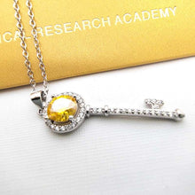 Load image into Gallery viewer, S925 Silver Lock and Key Necklace Yellow Green Blue Pink Moissanite Pass Diamond Test Jewelry Wedding Party Gift  Handmadebynepal   