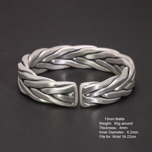 handmadebynepal Heavy 999 Sterling Silver Braided Bracelet For Men Retro Solid Thick Handmade Viking Jewelry Opening Adjustable  Handmadebynepal 13mm Matte 80g  