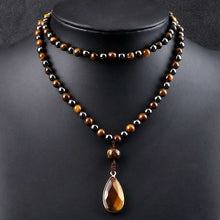 Load image into Gallery viewer, handmadebynepal Tiger Eye Stone Hematite Necklace Health Protection 108 Mala Bead Handmade Knotted Yoga Jewelry Men Women Drop Pendant Necklaces  Handmadebynepal   