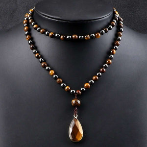 handmadebynepal Tiger Eye Stone Hematite Necklace Health Protection 108 Mala Bead Handmade Knotted Yoga Jewelry Men Women Drop Pendant Necklaces  Handmadebynepal   