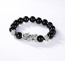 Afbeelding in Gallery-weergave laden, Real S925 Silver Jewelry National Style Obsidian Brave Troops Good personality Lovers Hand String Man and Woman  Bracelet  Handmadebynepal 12mm 18cm  B  