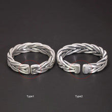 Laden Sie das Bild in den Galerie-Viewer, Heavy 999 Sterling Silver Braided Bracelet For Men Retro Solid Thick Handmade Viking Jewelry Opening Adjustable
