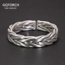 Laden Sie das Bild in den Galerie-Viewer, Heavy 999 Sterling Silver Braided Bracelet For Men Retro Solid Thick Handmade Viking Jewelry Opening Adjustable
