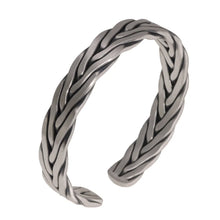Laden Sie das Bild in den Galerie-Viewer, Heavy 999 Sterling Silver Braided Bracelet For Men Retro Solid Thick Handmade Viking Jewelry Opening Adjustable