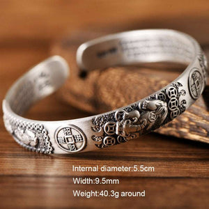 Solid S999 Sterling Silver Brave Troops Bangle for Women and Men Bring In Wealth and Treasure Bracelet Buddhist Jewelry  Handmadebynepal   