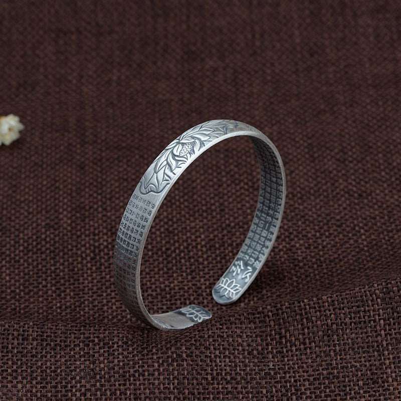 Sterling Silver 999 Cuff Bracelet Bangle Women Men Lotus Mantra Heart Sutra Buddhist Jewelry  Handmadebynepal   