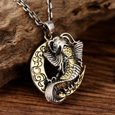 Thai Silver Moon And Cute Fish Pendant For Blessing Brimful Happiness Pure 925 Silver Jewelry Best Gift Talisman Amulet  Handmadebynepal   