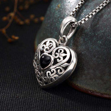 handmadebynepal Vintage Silver 925 Sterling Heart Shaped Lockets Pendant Aromatherapy Antique Flower Natural Onyx Fine Jewelry  Handmadebynepal   