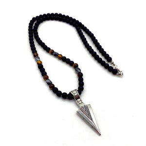 Classic Arrow Pendant Necklace Men Handmade Tiger Eye Matte Strand Bead Necklace For Men Jewelry Gift  Handmadebynepal   