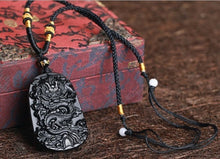 Carica l&#39;immagine nel visualizzatore di Gallery, Natural Black Obsidian Dragon Drop Pendant Amulet Lucky Maitreya Auspicious Necklace Jewelry for Women Men  genevierejoy rope necklace  