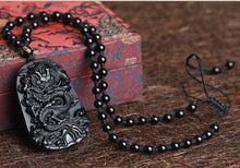 Carica l&#39;immagine nel visualizzatore di Gallery, Natural Black Obsidian Dragon Drop Pendant Amulet Lucky Maitreya Auspicious Necklace Jewelry for Women Men  genevierejoy beads necklace  