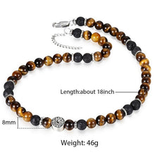 Indlæs billede til gallerivisning 8mm Natural Stone Tiger Eyes Lava Bead Necklace Stainless Steel Beaded Charm Choker Neck Chain Fashion Male Jewelry 20inch  Handmadebynepal DN113 United States 20inch 50cm
