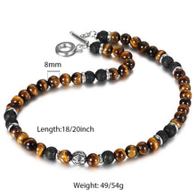 Charger l&#39;image dans la galerie, 8mm Natural Stone Tiger Eyes Lava Bead Necklace Stainless Steel Beaded Charm Choker Neck Chain Fashion Male Jewelry 20inch  Handmadebynepal   