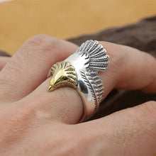 Load image into Gallery viewer, handmadebynepal 925 Silver Men Unique Big Rings Golden Eagle Head Vivid Open Ring for Men Rock Punk Animal Jewelry  Handmadebynepal   