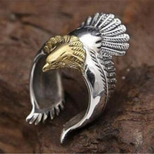 Indlæs billede til gallerivisning handmadebynepal 925 Silver Men Unique Big Rings Golden Eagle Head Vivid Open Ring for Men Rock Punk Animal Jewelry  Handmadebynepal   