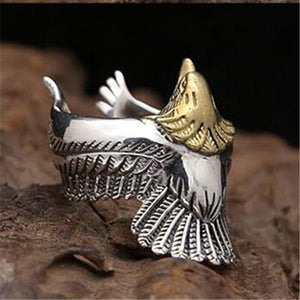 handmadebynepal 925 Silver Men Unique Big Rings Golden Eagle Head Vivid Open Ring for Men Rock Punk Animal Jewelry  Handmadebynepal   