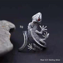 Load image into Gallery viewer, handmadebynepal 925 Sterling Silver Male Finger Ring Gray Lizard Red Crystal Stone Animal Unique Rock Punk Jewelry Ring for Men Women  Handmadebynepal   