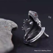 Load image into Gallery viewer, handmadebynepal 925 Sterling Silver Male Finger Ring Gray Lizard Red Crystal Stone Animal Unique Rock Punk Jewelry Ring for Men Women  Handmadebynepal   