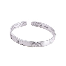 Load image into Gallery viewer, handmadebynepal 999 Sterling Silver Lotus Bangle Six Words Embossed Opening Cuff Bracelet For Women Mantra Buddhist Jewelry  Handmadebynepal   