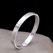 Load image into Gallery viewer, handmadebynepal 999 Sterling Silver Lotus Bangle Six Words Embossed Opening Cuff Bracelet For Women Mantra Buddhist Jewelry  Handmadebynepal   