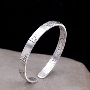 handmadebynepal 999 Sterling Silver Lotus Bangle Six Words Embossed Opening Cuff Bracelet For Women Mantra Buddhist Jewelry  Handmadebynepal   